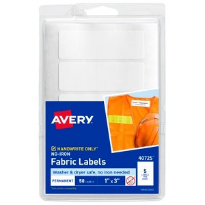 Avery No-Iron Fabric Labels, 1" x 3", Washer and Dryer-Safe Waterproof Labels, Non-Printable, 50 Blank Labels Total (40725) - 1 of 4