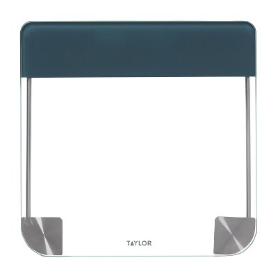 Taylor 12.2" Cyan Blue Glass Digital Bathroom Scale with Stainless Steel Accents