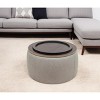 HomeRoots 26" Gray and Natural Fabric And Wood Reversible Tray Top Round Storage Ottoman - 2 of 4