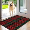 Christmas Rectangular Red Plaid Welcome Doormat - Green & Golden Tartan Floor Mat, Non-Slip Absorbent Carpet. - 2 of 4