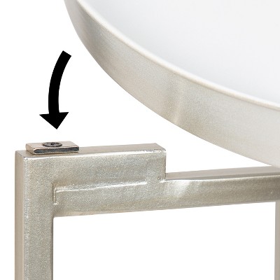 Celia White and Silver Round Metal Foldable Tray Accent Table
