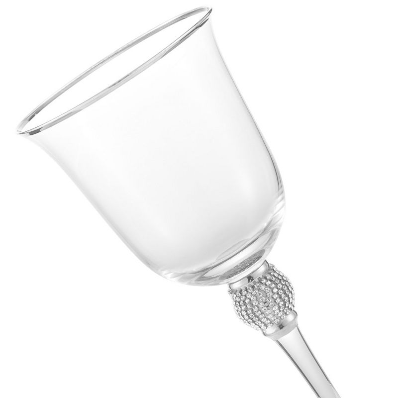 Berkware Classy Rhinestone Embellished Long Stem Rose Wine Glasses with Elegant Rim Design - 18oz, 3 of 13