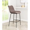 Zuo Modern Byron Counter Stool – Brown Faux Leather, Matte Black Steel Frame – 38.6” Height – Mid-Century Modern Design - 2 of 4