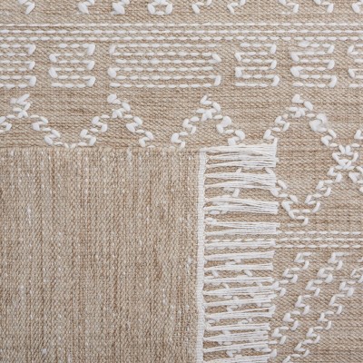 Ivory and Beige Square Flat Woven Wool Area Rug