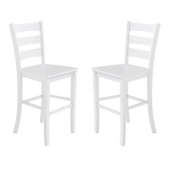 Emma and Oliver Set of 2 Classic Wood Dining Stool with Ladderback Design