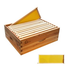 10 Frame Medium Super Bee Hive Box, Langstroth Honey Bee Hive Dipped in 100% Beeswax Include Beehive Frames and Wax Foundations for Beekeeping - 1 of 4