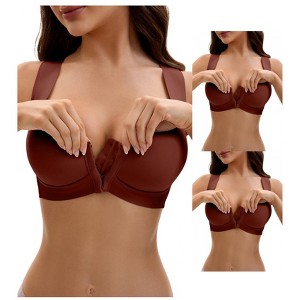 INSPIRE CHIC Women's Front Closure Push Up Wirefree Wide Straps U Back Tank Bras 3 Packs - 1 of 4