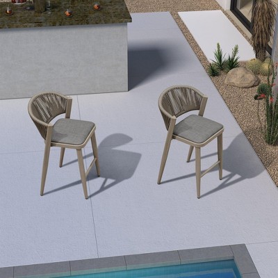 PURPLE LEAF Counter Height Stool Set of 2 Modern Aluminum Rattan Wicker Outdoor Barstools with Backrest and Cushion for Kitchen Lawn Pool Bar Chairs