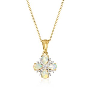 Ross-Simons Ethiopian Opal and 0.18 ct. t.w. White Topaz Floral Pendant Necklace in 14kt Gold Over Sterling - 1 of 3