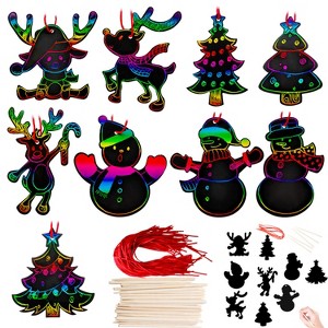 Joyfy 48 Pcs Christmas Ornaments Set, Snowman, Snowflakes, Tree & Reindeer DIY Scratch Paper Art Craft Kit for Kids, Rainbow Hanging Decor - 1 of 4