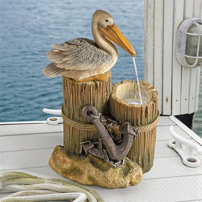 Pelican's Seashore Roost Resin Sculptural Water Fountain with LED Light