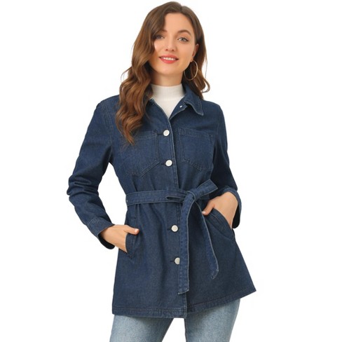 Allegra K Woman's Jean Button Up Long Sleeves Washed Casual Denim ...