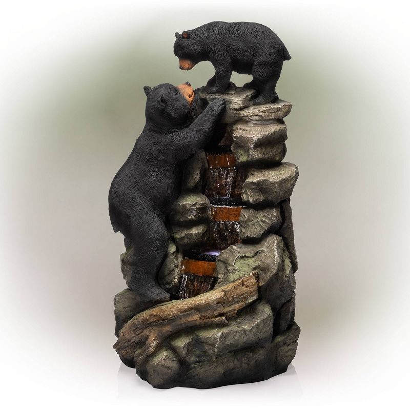 Alpine Corporation 36&#34; Resin Two Bears Climbing Waterfall Fountain with LED Lights Brown, 1 of 8