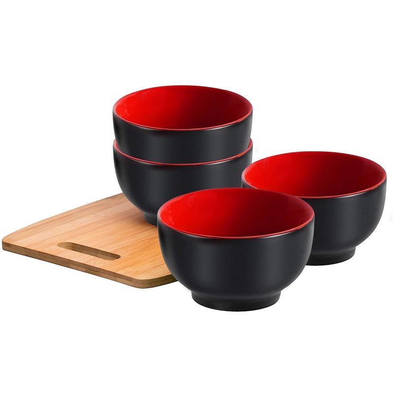 Bruntmor 20oz Porcelain Dip Bowls for Ice Cream, Snacks and Desserts, Set of 4, Black and Red, 3 of 5
