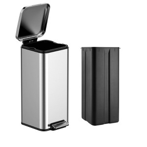 8 Gallon Bathroom Step Trash Can – Stainless Steel Square Kitchen Garbage Can with Soft-Close Lid, 30L Foot Pedal Tall Bin - 1 of 4