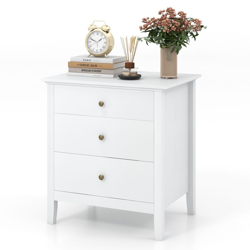 Costway Nightstand Beside End Side Table Accent Table Organizer W/3 Drawers White, 1 of 11