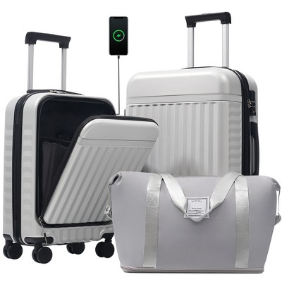YONWAY Front Opening Luggage Set 3 Piece, Hardshell Expandable Carry On Suitcase With Spinner Wheels, Duffel Bags, TSA Lock And USB Port