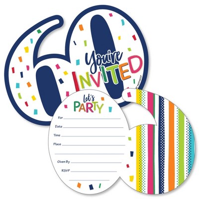 Big Dot of Happiness 60th Birthday - Cheerful Happy Birthday - Shaped Fill-In Invites - Sixtieth Birthday Invitation Cards with Envelopes - Set of 12