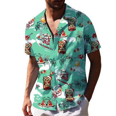 Men's Hawaiian Short - Sleeve Shirt, Classic Aloha Button - Down, Casual Beach Party Vacation Top