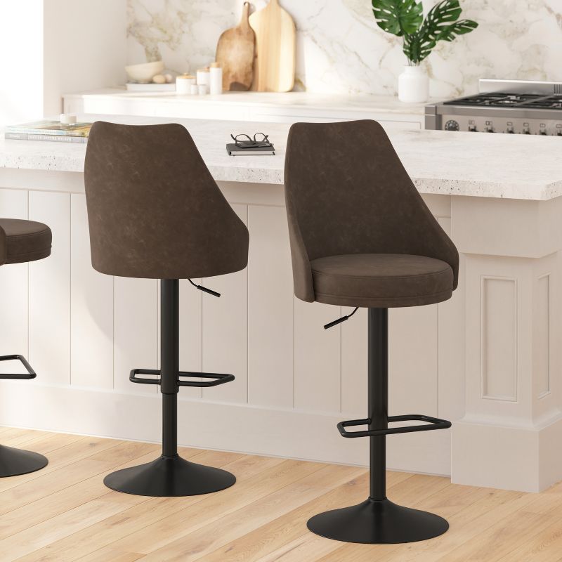 Merrick Lane Set of Two Adjustable Height Dining Stools with Tufted Upholstered Seats and Pedestal Base with Footring, 4 of 11