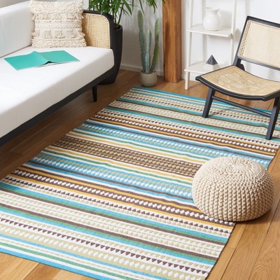 Coastal Breeze Aqua Stripe Hand-Woven Cotton 5' x 8' Area Rug