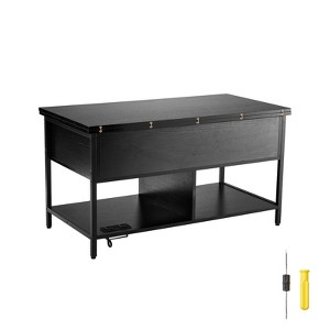 VEVOR Lift Top Coffee Table, 39.4 in Rectangle Coffee Table, Flipable Coffee Table with Power Strip & USB & Ambient Lighting, Black - 1 of 4