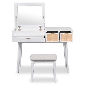 Okak Makeup Vanity with Flip-Top Mirror and Stool, Vanity Table with 3 Drawers and Ample Storage Space, Vanity Desk for Bedroom, Living Room - 1 of 4