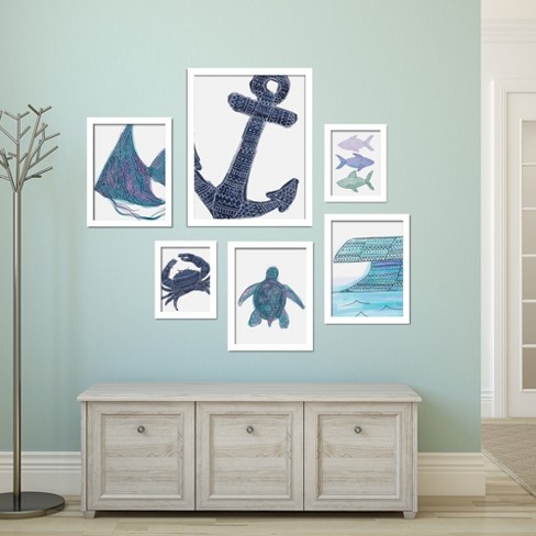 Americanflat Minimalist Coastal (set Of 6) Framed Prints Gallery Wall Art  Set Coastal Beach House Artwork By Jetty Home : Target