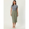 Hobemty Women's Linen High Waist Knee Length Button Front Pencil Skirts - 4 of 4