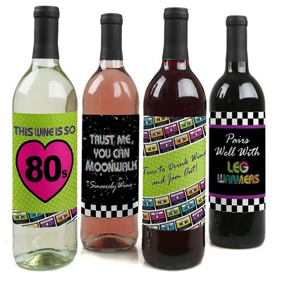 Big Dot of Happiness 80's Retro - Totally 1980s Party Decorations for Women and Men - Wine Bottle Label Stickers - Set of 4