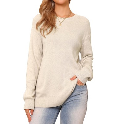 INSPIRE CHIC Women's Long Sleeve Crew Neck Side Split Sweater Tops