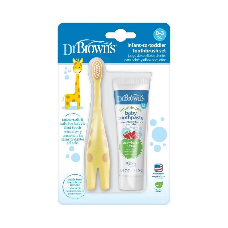 Dr. Brown&#39;s Infant-to-Toddler Training Toothbrush &#38; Fluoride-Free Baby Toothpaste Strawberry Flavor - 0-3 years - Giraffe, 3 of 12
