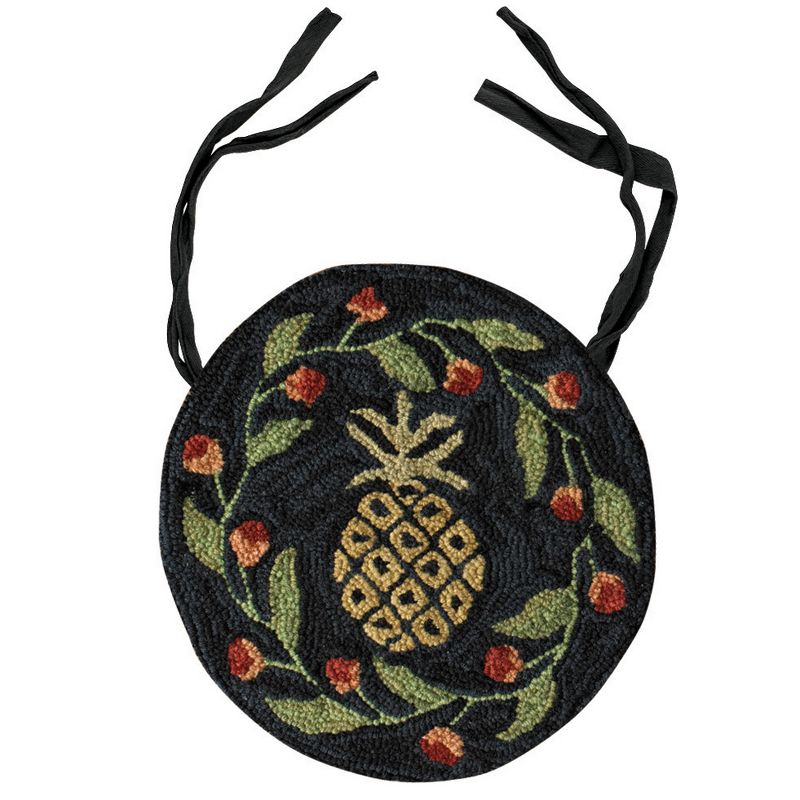 Pineapple Motif Round Black Polyester Chair Pad