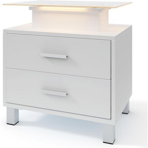 Homhougo Nightstand, Side Table with Charging Station and LED Lights Glass Top Bedside Table with 2 Drawers for Living Room, Bedroom - 1 of 4