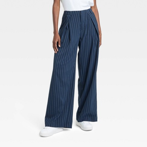 Navy and white striped trousers hotsell