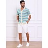 Men's Wave Hollow Out Short Sleeve Button Down Striped Knit Shirts - 2 of 4