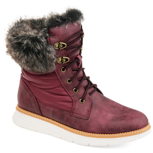 Journee Collection Womens Flurry Almond Toe Winter Boots Wine 8 : Target
