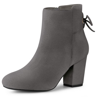 Allegra K Women's Round Toe Block Heel Side Zipper Lace Up Back Ankle Boots