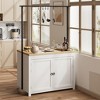 42" Kitchen Island with Storage, Multi-Functional Island Table with 2-Tier Shelves, Kitchen Counter with 5 Hooks, White & Natural - 2 of 4