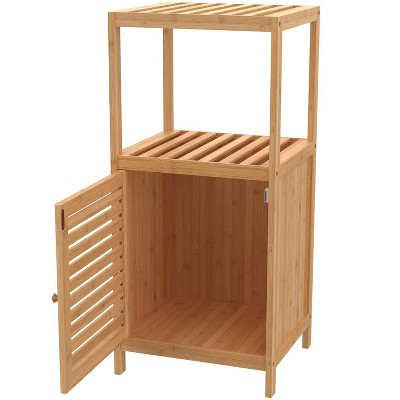 Natural Bamboo 1-Door Storage Cabinet with Shelves