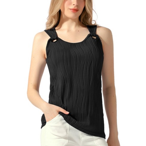 Allegra K Women s Loose Fit Summer Casual Strap Tops Trendy Sleeveless Tank Top Black Small