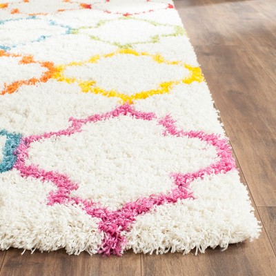 Ivory Multicolor Geometric Shag Kids Area Rug 5'3" x 7'6"