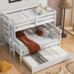 Twin over Full Wood Bunk Bed Frame with Drawers/ Twin Size Trundle Bed 4W -ModernLuxe - 1 of 4