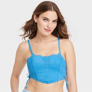 Women's Lace-Up Crochet Corset Bra - Colsie™ - 1 of 4