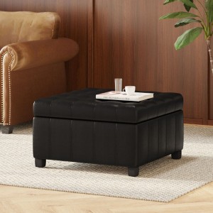 Elegant Black Leather Tufted Storage Ottoman: A Stylish Addition to Any Room - 1 of 3