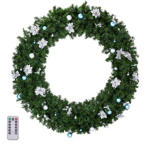48in Pre-lit Christmas Decoration with 150 Cold & Warm LEDs, 450 PVC Tips & DIY Ornaments, Lighted Artificial Xmas Wreath for Door, Wall & Party Decor - 1 of 4