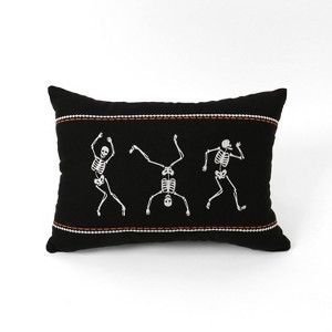 13"x18" Dance Skeleton Halloween Lumbar Throw Pillow Black - Lush Décor: Embroidered Cotton, Indoor Use - 1 of 3