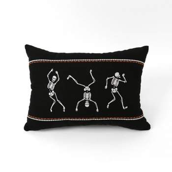 13"x18" Dance Skeleton Halloween Lumbar Throw Pillow Black - Lush Décor