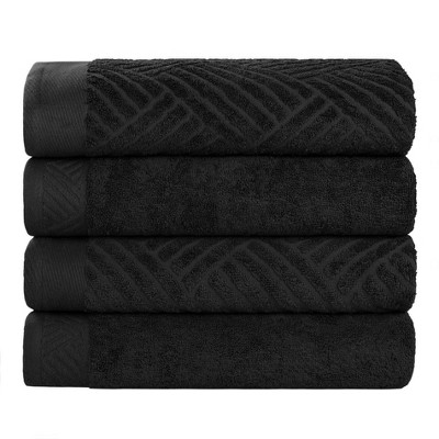 Basketweave Luxury Cotton Jacquard and Solid Bath Towels, Set of 4 by Blue Nile Mills