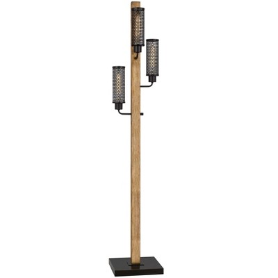Lenox Light Oak and Bronze 61" Tree Floor Lamp with Metal Mesh Shades